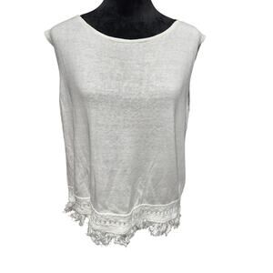 Lilly Pulitzer Edenwood Open Back Knit Tank Fringe Linen Blend White Beachy L